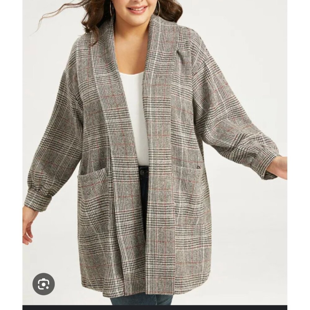 BloomChic Plaid Long Sleeve Open Front Jacket Sz 12 Womens Pockets